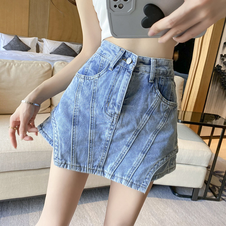 不规则包臀裙夏季辣妹裙子高腰半身裙设计感牛仔裙大码女a字短裙