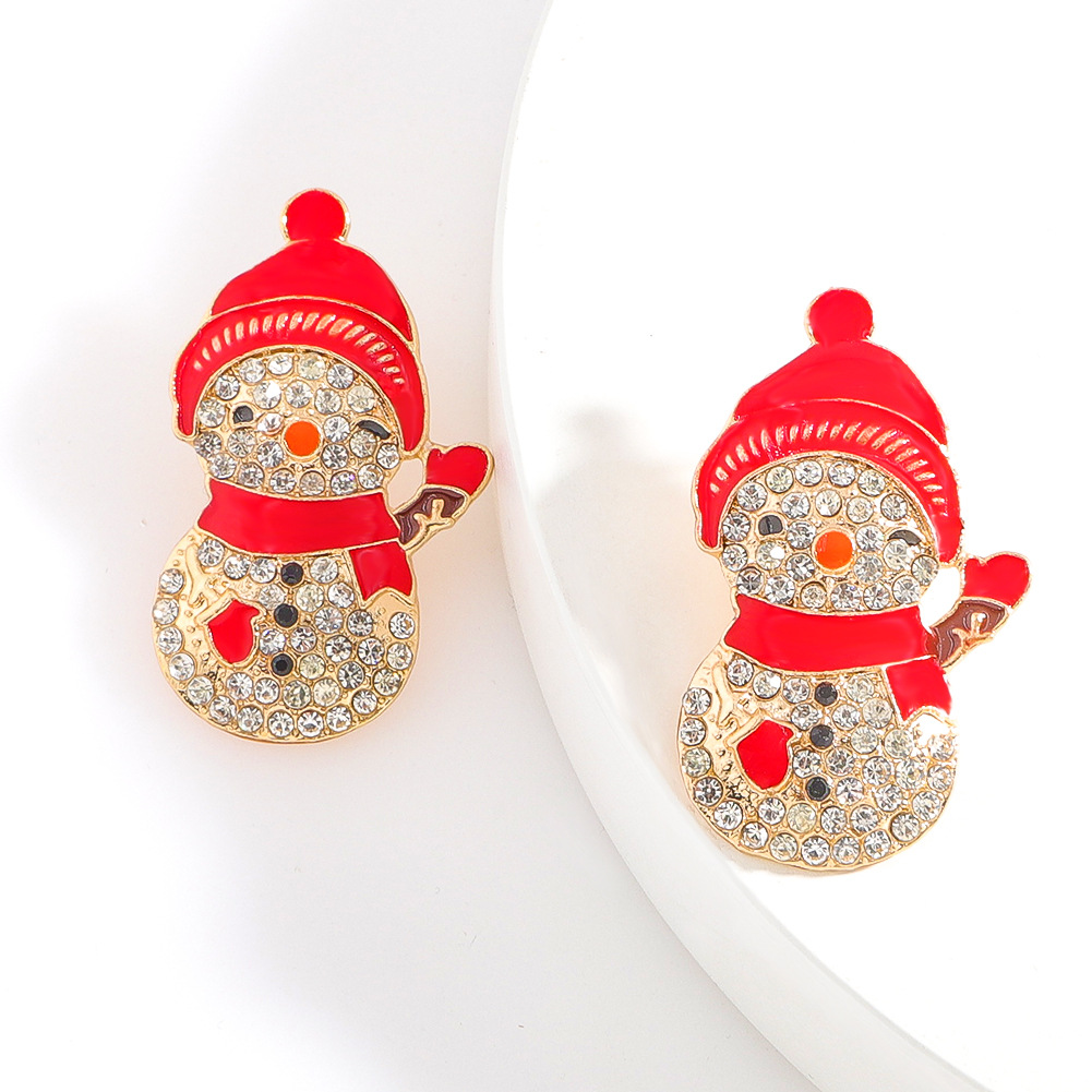 Christmas day earrings fashion new trend line alloy rhinestone shiny cartoon earrings