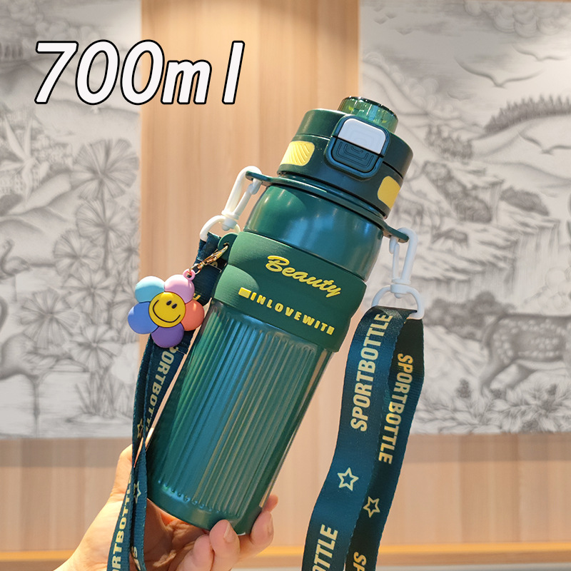 Botella de agua de alta capacidad colgante 3D doble boca de beber taza de aislamiento térmico strap al aire libre portable hervidor deportivo de agua