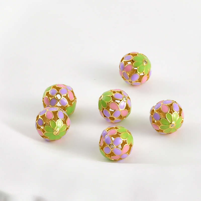 18K gold color cloisonne burning blue flower ball beaded beads diy handmade bracelet string accessories