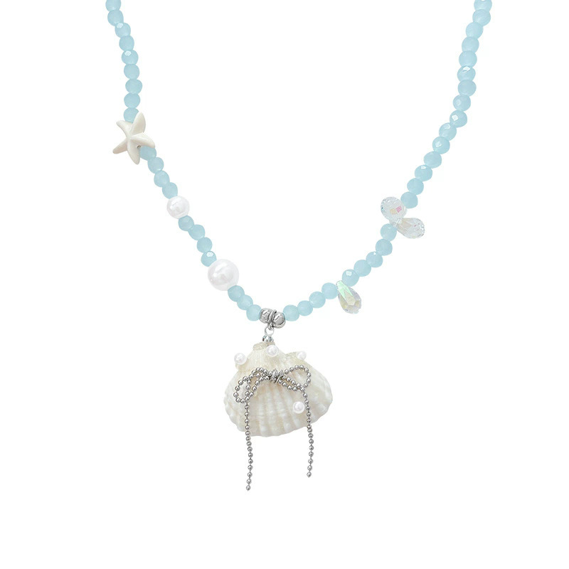Beach Vacation Style Starfish And Shell Necklace For Women, 2026 New Model, High-end Light Luxury Niche Collarbone Chain_voghion.com