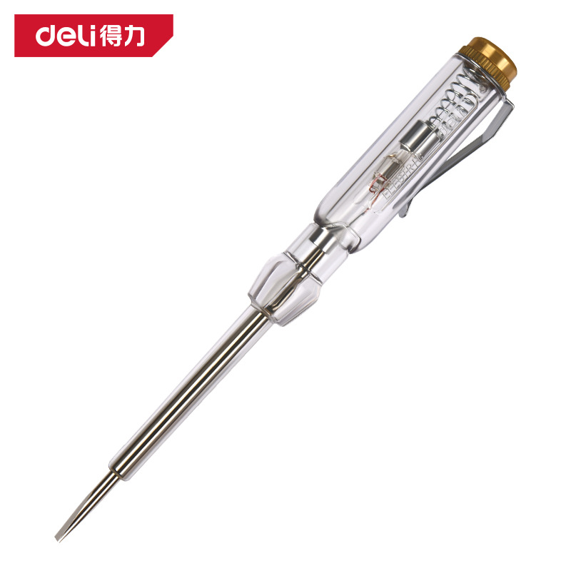 得力工具DL8001简易式测电笔家用电工多功能透明柄螺丝刀LED