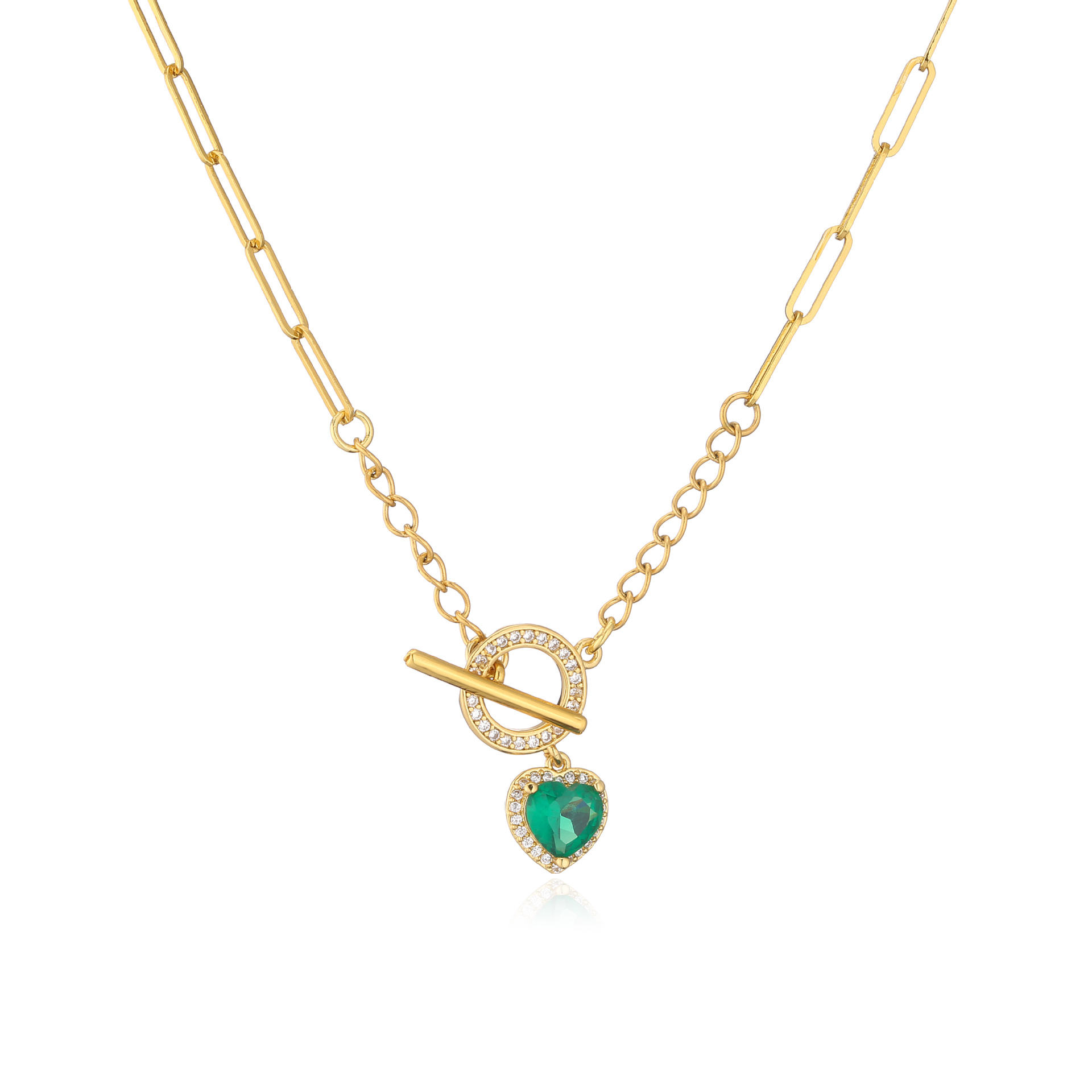 En Laiton Placage 18k Or Ot Boucle Collier De Femmes Multi-couleur En Forme De Coeur Clavicule Chaîne display picture 7