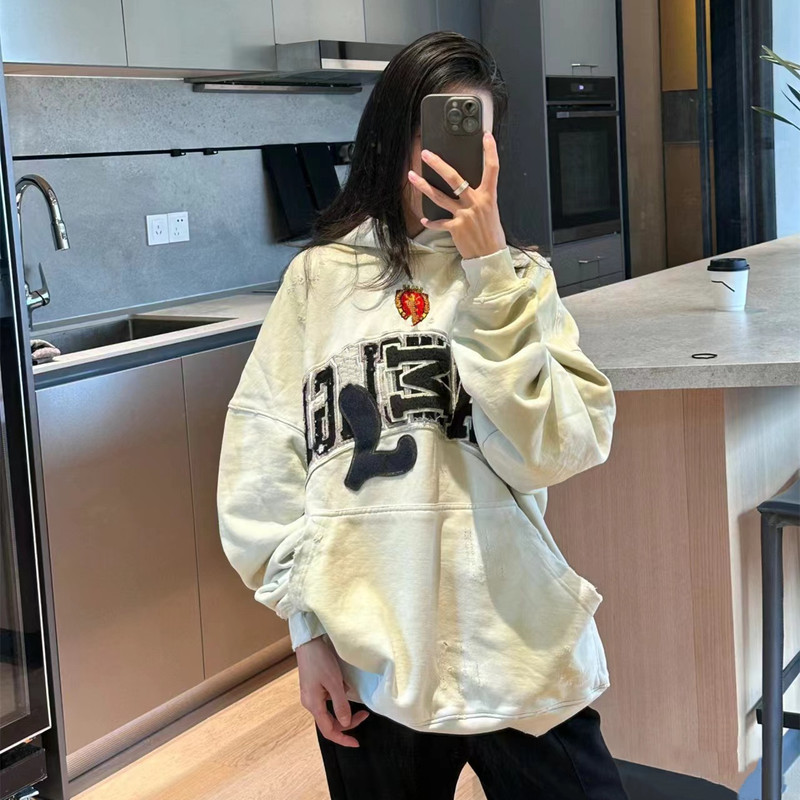 Paris B Manchester United Joint Badge logo Standard Washing Water Grinding Hole Hand-painted Craft Hooded terry sweater