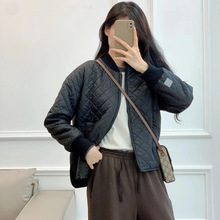 MAX绗缝菱形格轻薄款棉服女夹克填充骆驼绒+桑蚕丝拼接针织领外套