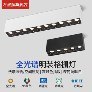 LED Oversurface Long Strip Spotlight Full Spectrum Ceiling Guest Restaurant Long Square Strip Light Anti-glare Main Grille Lamp