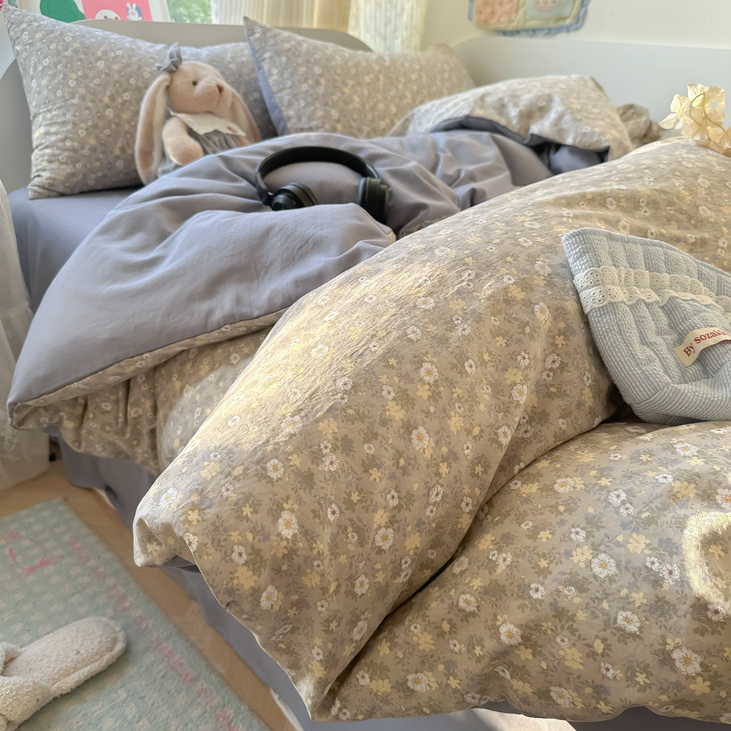 Nuevo algodón coreano de cuatro piezas, sábanas de algodón, cubierta de cama, dormitorio de estudiantes, ropa de cama de tres piezas