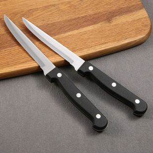 Foreign Trade Cross-Border Ready Stock Kitchen Cutlery Stainless Steel Steak Knife Western-Style Knife Black Plastic Handle Steak Knife 2-Piece Set
