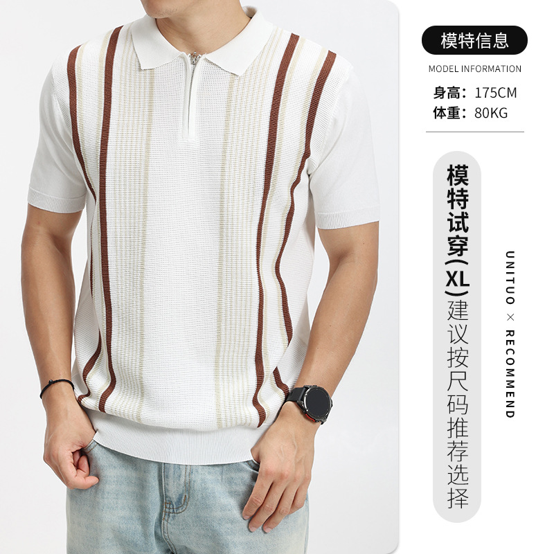 Hombre viejo dinero de punto de hielo polo camiseta de manga corta hombre de negocios casual camiseta de verano chaqueta de hombre