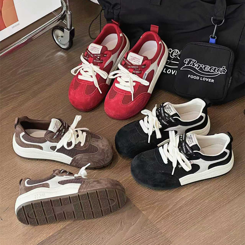 Genuine Leather Agande Training Shoes for Women 2025 Autumn Thick-Soled Baotou Red Versatile Breathable Mesh Casual Sports Sneakers