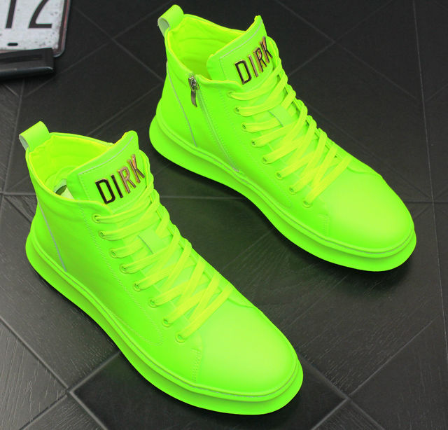 Vier Jahreszeiten Trendige Schuhe Lackleder Helle Lederschuhe Jungen High-Top-Freizeitschuhe 2023 Neu Fluoreszierendes Grün Gold und Silber Weiß_voghion.com