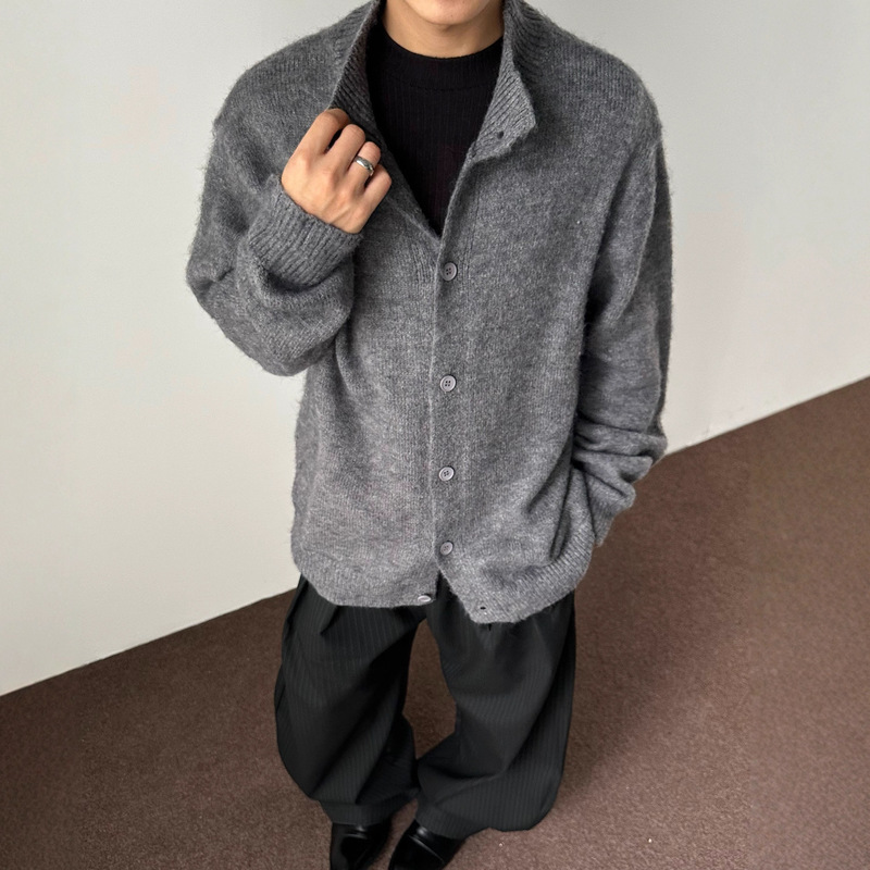 美式毛衣仿羊毛男款松弛boxy纽扣针织休闲高级感海马毛开衫外套|undefined