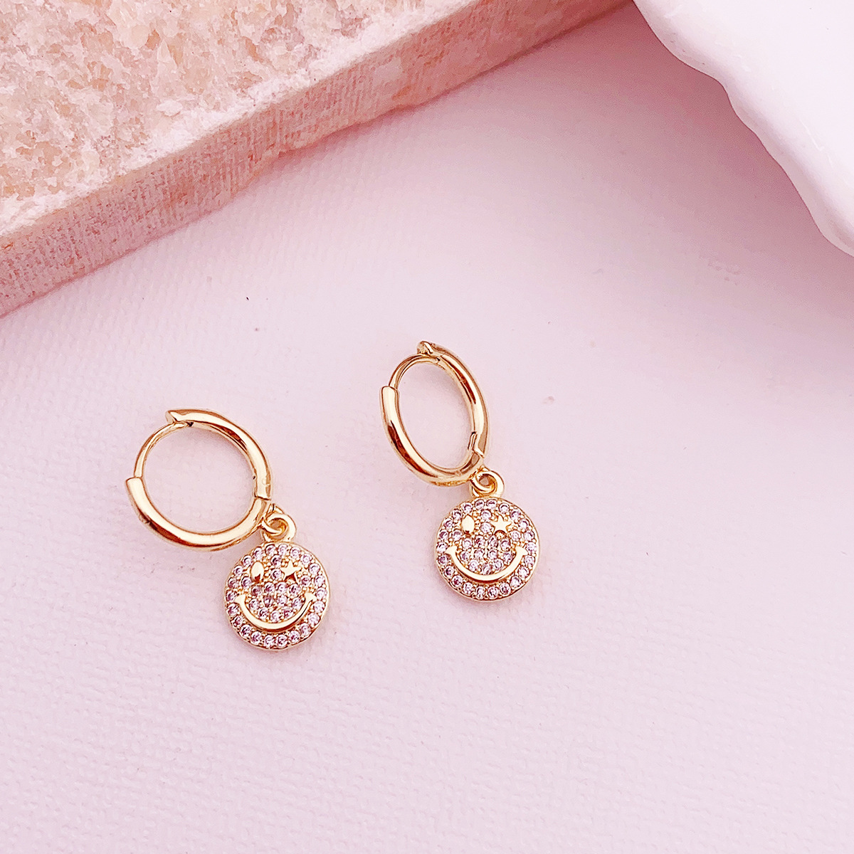 Smiley Face, Geometric Pattern Women's Gender 1 Pair Elegant Lady Geometric Smile Face Plating Inlay Copper Zircon Drop Earrings