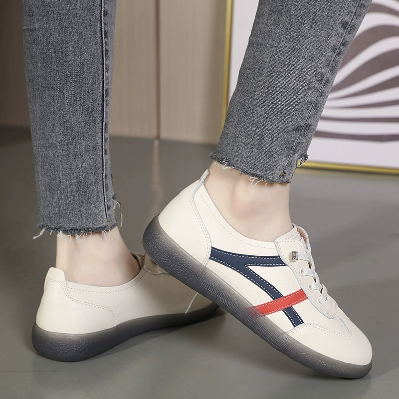 Женские белые кроссовки из коровьей кожи, весна 2025, новинка, корейский стиль, мягкая подошва, универсальные женские спортивные кроссовки на плоской подошве в корейском стиле