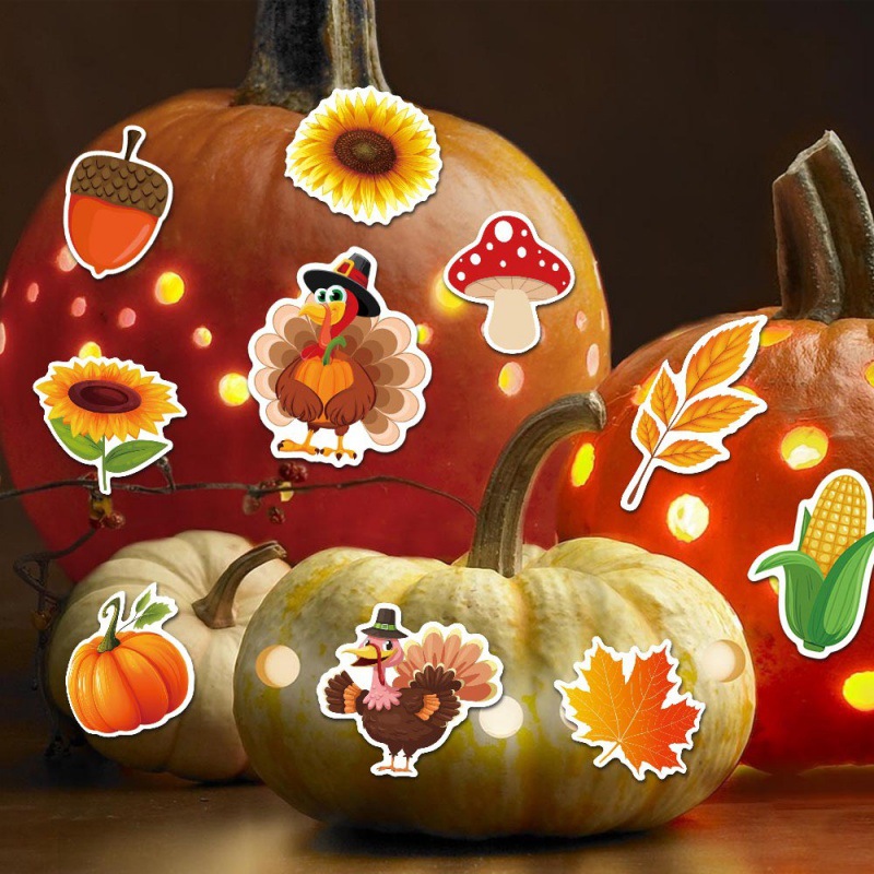 Otoño Día de Acción de Gracias Fiesta Decoración Etiquetas Etiquetas de sello Cumpleaños Maple Turkey Decoration Stickers