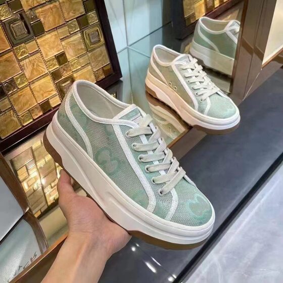 G Home Embroidered Canvas Shoes White Shoes 2024 Spring and Summer Fashion New Lace-up Color-matching Thick Bottom Lace-up Round-toe Women's Shoes