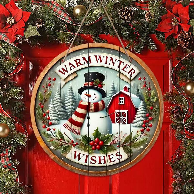 クロスボーダークリスマス木製雪だるまペンダント工芸品クリスマス雰囲気装飾ラウンドサインドアサイン|undefined