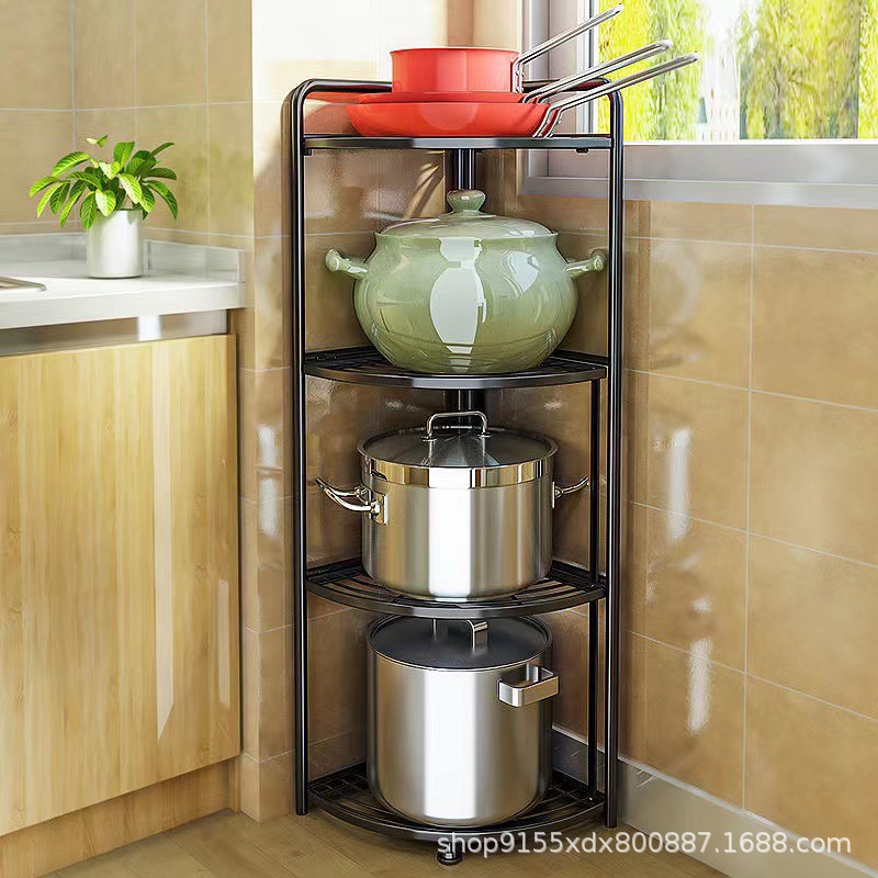 Triangle Storage Rack Restroom Storage Rack Fan-shaped Storage Kitchen Storage Rack Floor-standing Corner Pot Storage Rack