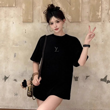 正确版驴家t恤女立体硅胶字母半袖衫 体恤圆领宽松情侣L家短袖T恤