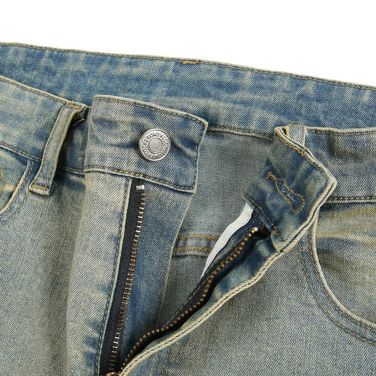Men's High Elasticity Yellow Mud Dyed Straight Leg Jeans Loose Fitting Trendy Casual Retro Slimming Extra Long Pants_mkmklike.com