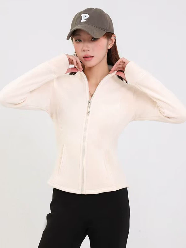 Бархатная куртка для йоги, теплая подкладка, slim fit, облегающий
