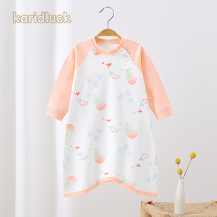 Baby Nightgown Type a Pure Cotton Antibacterial All Year Round Baby Spring & Fall Long-Sleeved Nightgown Baby Home Air-Conditioned Clothing Nightgown