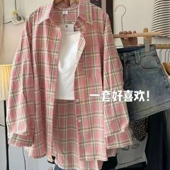 【現物】アメリカの格子のゆったりしたシャツはだらだらしていてカジュアルでゆったりしています。