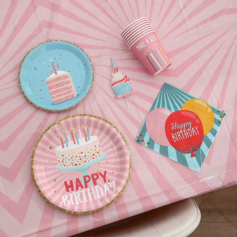 Амазонская бумажная тарелка бумажная чашка набор посуды День рождения бумажная тарелка вечеринка торт воздушный шар 350 г печатный одноразовый пирог