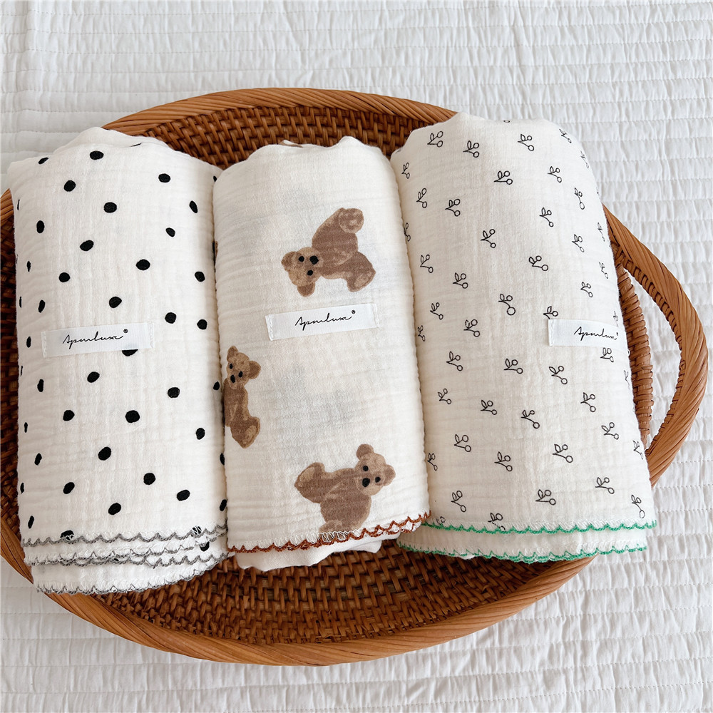 ins Korean Style Vintage Baby Gauze Wrapping Towel Bath Towel Pure Cotton Newborn Delivery Room Pack Baby Swaddling Towel Cover Blanket
