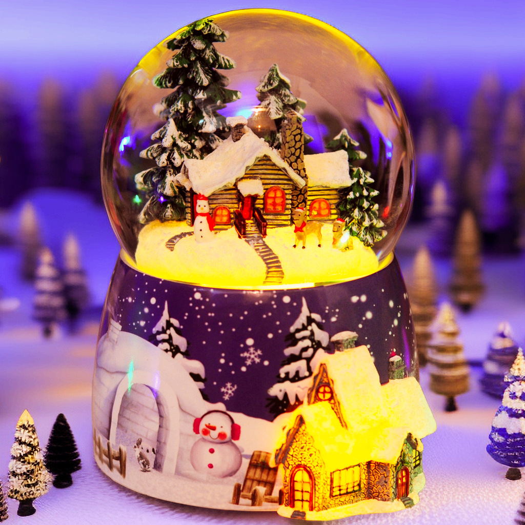 Caja de música navideña con forma de casa de nieve, bola de nieve luminosa recargable eléctrica, caja de música con bluetooth, regalo de Navidad