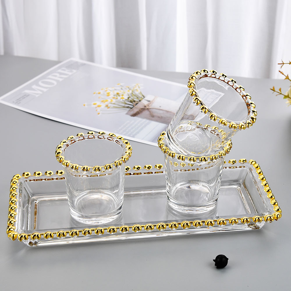 爱心玻璃甜品盘子 欧式描金带盖托盘家用水果盘 高颜值轻奢玻璃罐