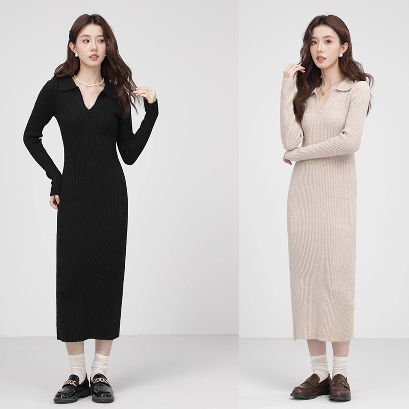 Maternity Wear-Like Core-Spun Yarn Knitted Sweater Dress, Autumn and Winter Coat with Long Skirt for Pregnant Women