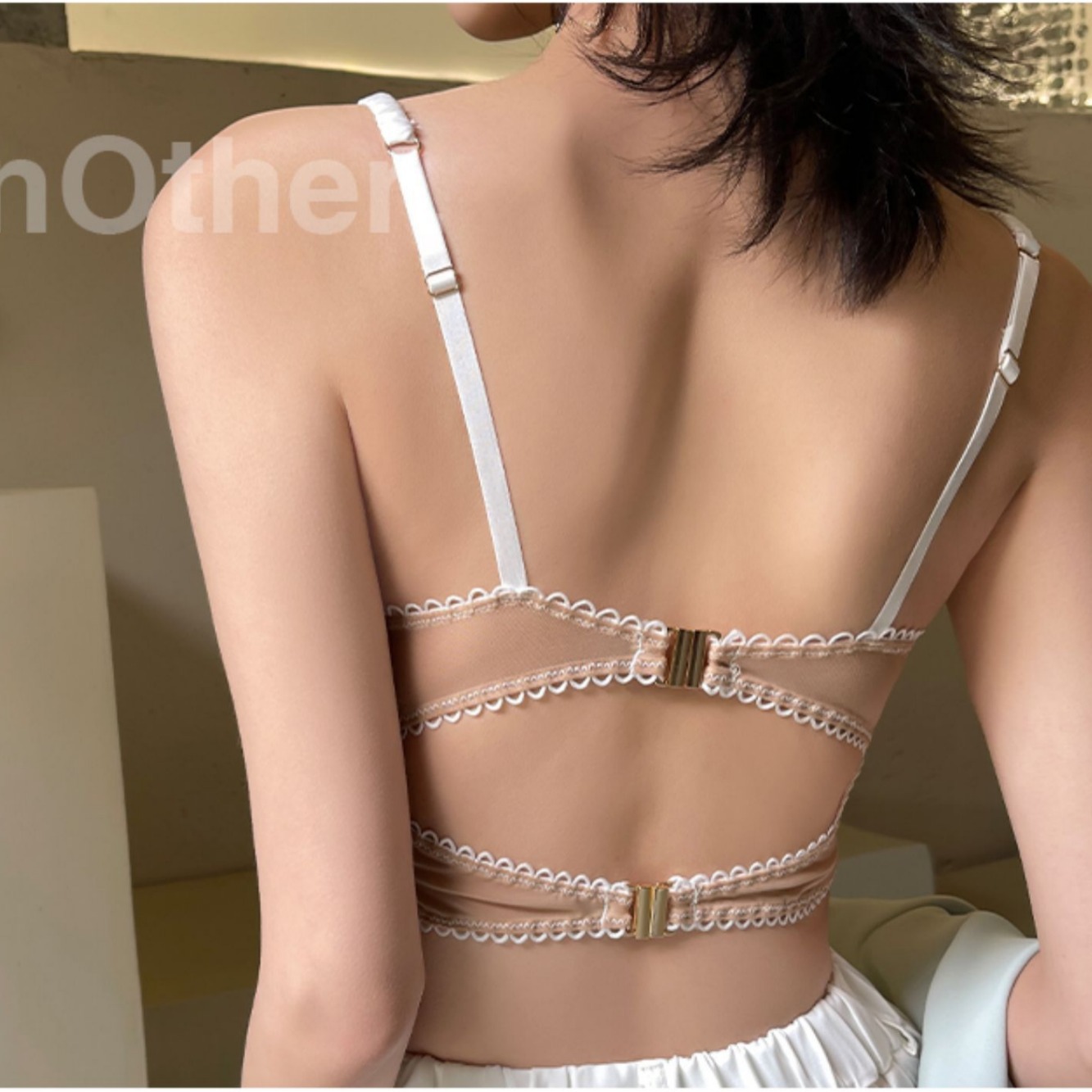 [Ropa interior de espina de pescado] Ropa interior francesa belleza sexy ropa interior de espalda se puede usar fuera moda puro deseo sujetador Correa sujetador