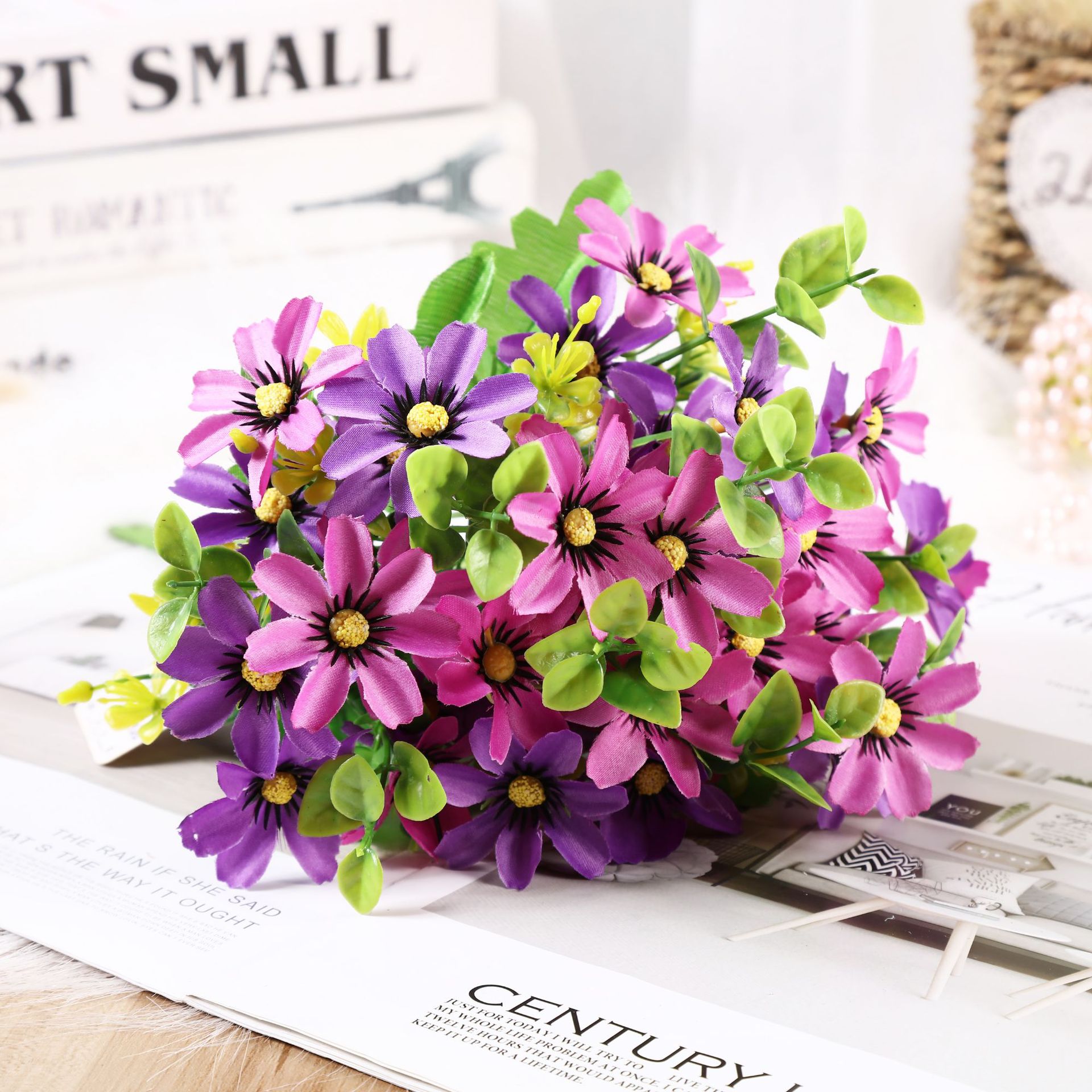 Margarita artificial ramo de manzanilla flor seca mesa de comedor decoración de flores falsas decoración de la foto Barbie bailando orquídea Flor de plástico