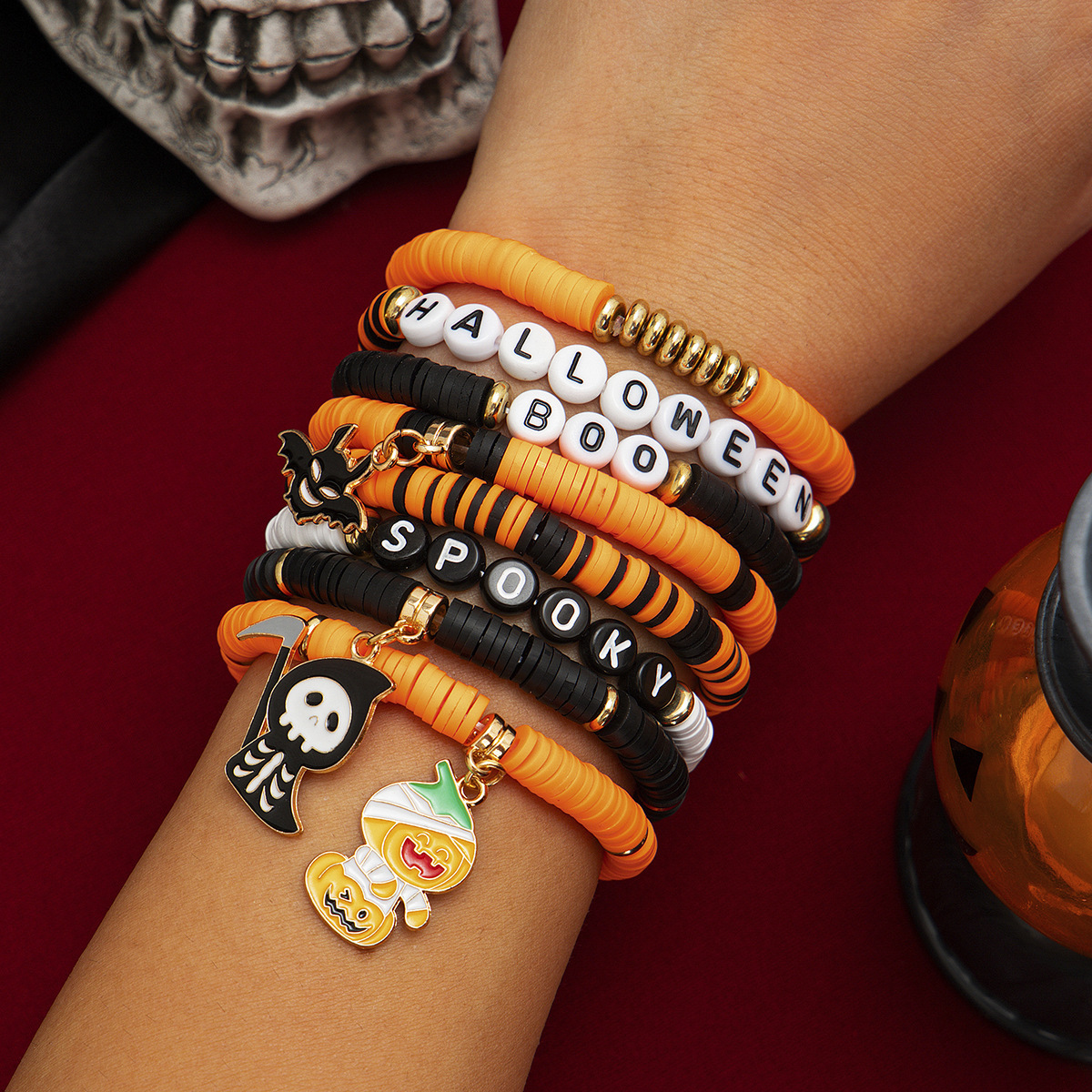 21g Weight Alloy Pendant Material Bracelets Classification CCB, Arylic, soft clay Chain Material 1 Set Quantity Festival Occasion CCB, Arylic, Alloy Material Halloween Festival Pumpkin, Bat, Ghost Pattern Women's Gender Beaded, Enamel Design Funny Style Funny Pumpkin Bat Ghost CCB Arylic Alloy Beaded Bracelets Wholesale 67