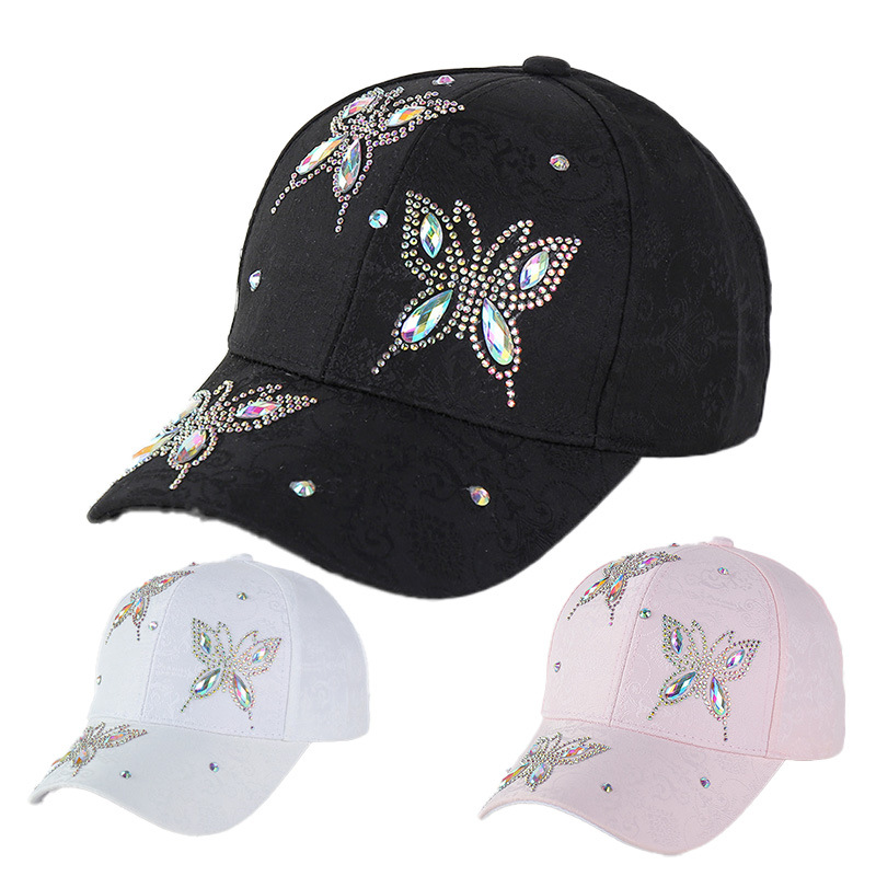 Gorra de béisbol con mariposa de rhinestone para mujer image 3
