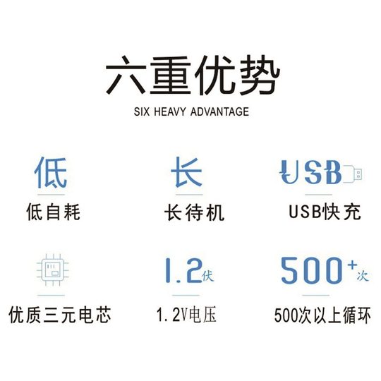 New Rechargeable Battery Large Capacity No. 5 Aa Nickel Metal Hydride Battery 1.2V Household Toy Remote Control Mouse USB Supply