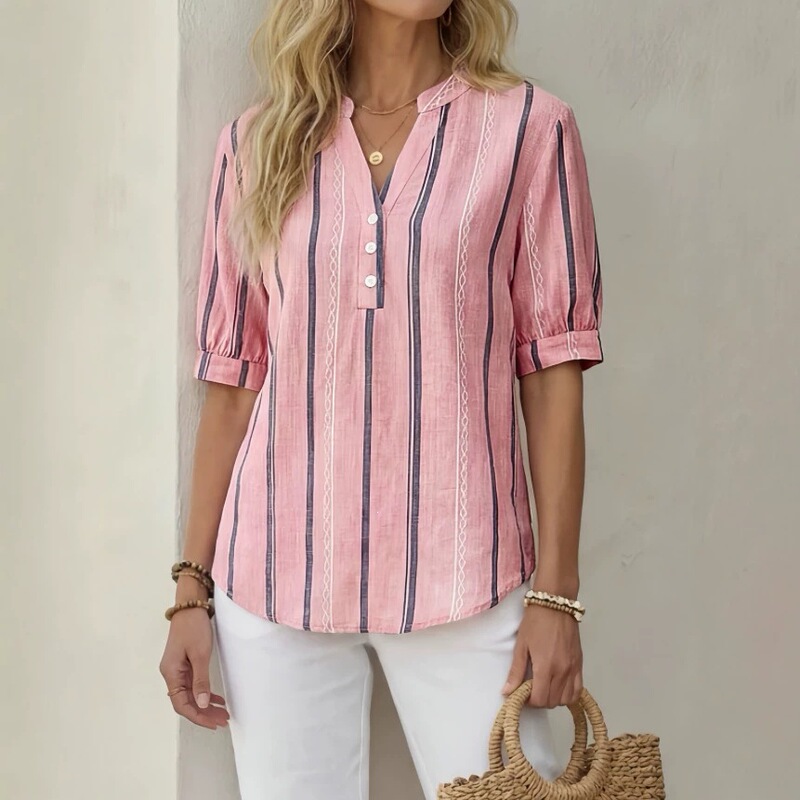 Tiktok Shein Cross-Border Exclusive Supply for European and American Plus-Size Women's Summer Workwear Short-Sleeved Bamboo Linen Printed T-Shirt for Women