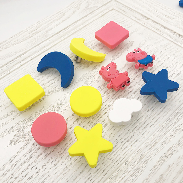 卡通硅膠櫃門拉手防撞新款軟膠星星月亮抽屜櫥櫃兒童衣櫃門把手