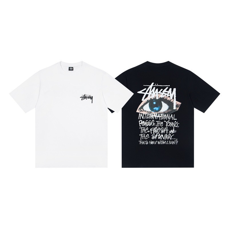European and American Stu Stu Si Black 8 Classic Mercury Letter 24Ss Trendy Brand Short-Sleeve Couple Style Summer T-Shirt for Men and Women