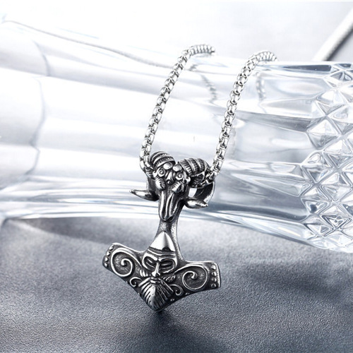 2025 New Hot Selling Western and Eastern Hip-Hop Retro Titanium Steel Necklace Stainless Steel Necklace Titanium Steel Ram Horn Totem Pendant