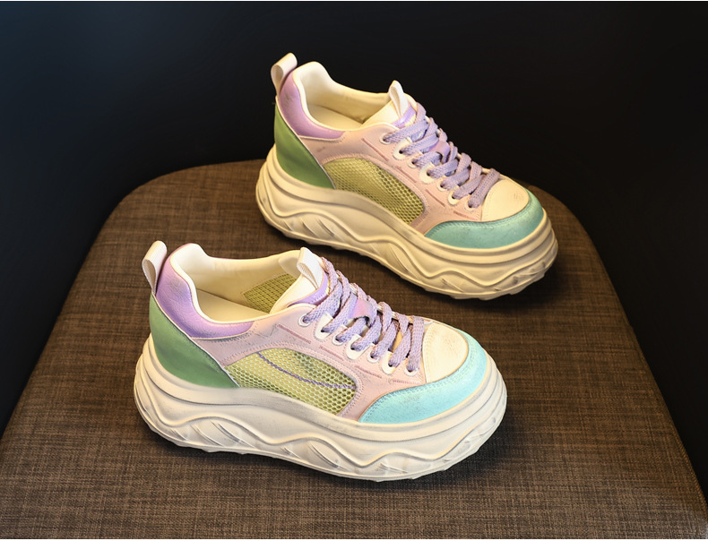 Giày thể thao nữ đế dày tăng chiều cao sneaker trắng cổ thấp — Xám trắng chi tiết 5