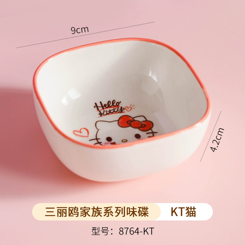 三丽鸥 Hello kitty, ceramic cartoon tableware for feeding, spoon with glass, chopsticks, set