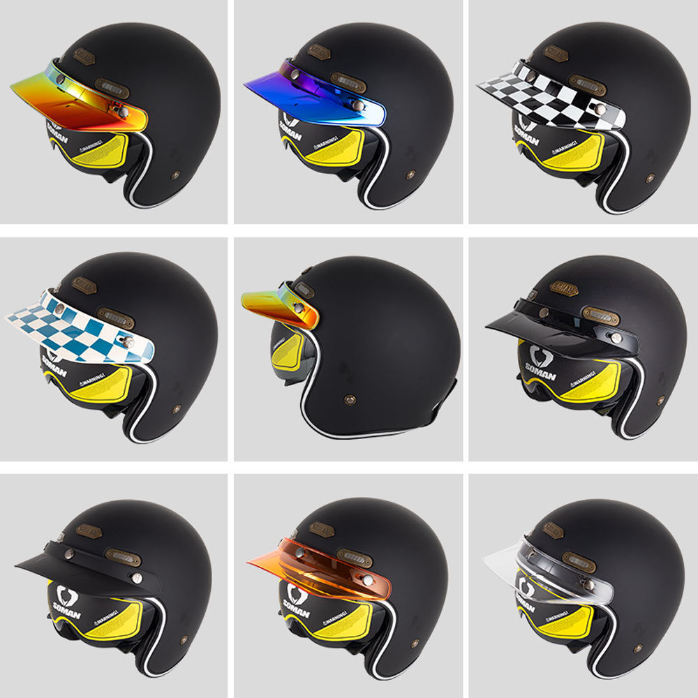 Motorcycle Helmet Brim Retro Helmet Three-Button Style Motorcycle Half Helmet Sunshade Electric Vehicle Summer Helmet Brim Kb68