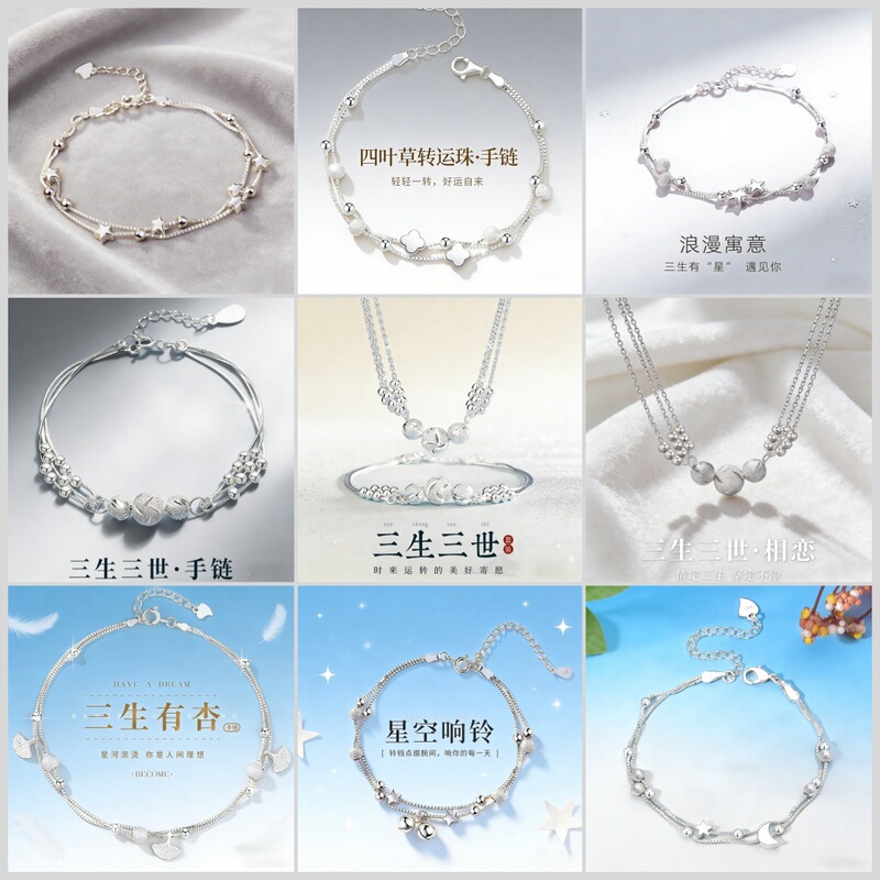 Three Lives Three Worlds Electroplated Silver Bracelet for Women, Good Luck Bead Bracelet, Birthday Gift for Girlfriend or Best Friend