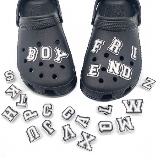 Black and white letter series Crocs shoe buckles shoe flowers PVC soft rubber shoes accessories jewelry