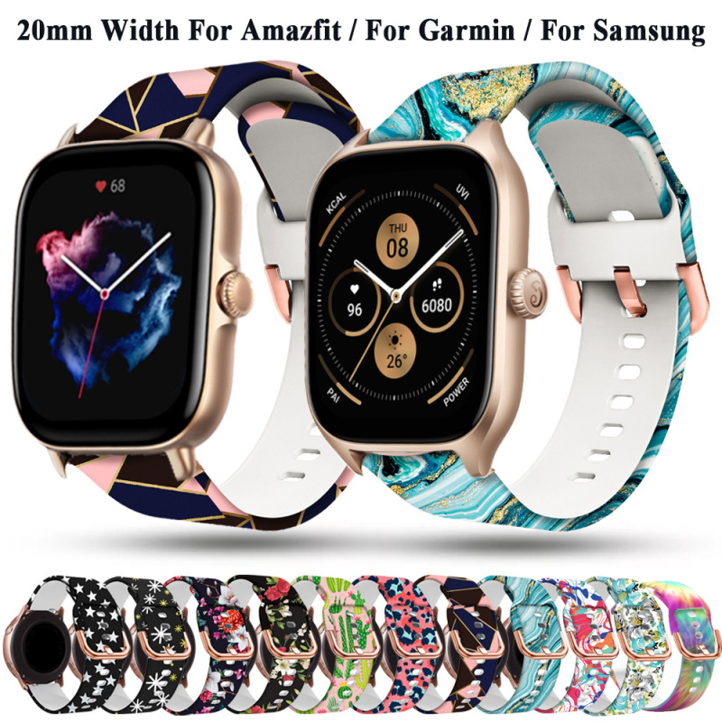 Suitable for Garmin Active5 Printed Silicone Watch Strap Venu Sq Samsung Watch7 Universal 20mm Suitable for Garmin Active5 Printed Silicone Watch Strap Venu Sq Samsung Watch7 Universal 20mm