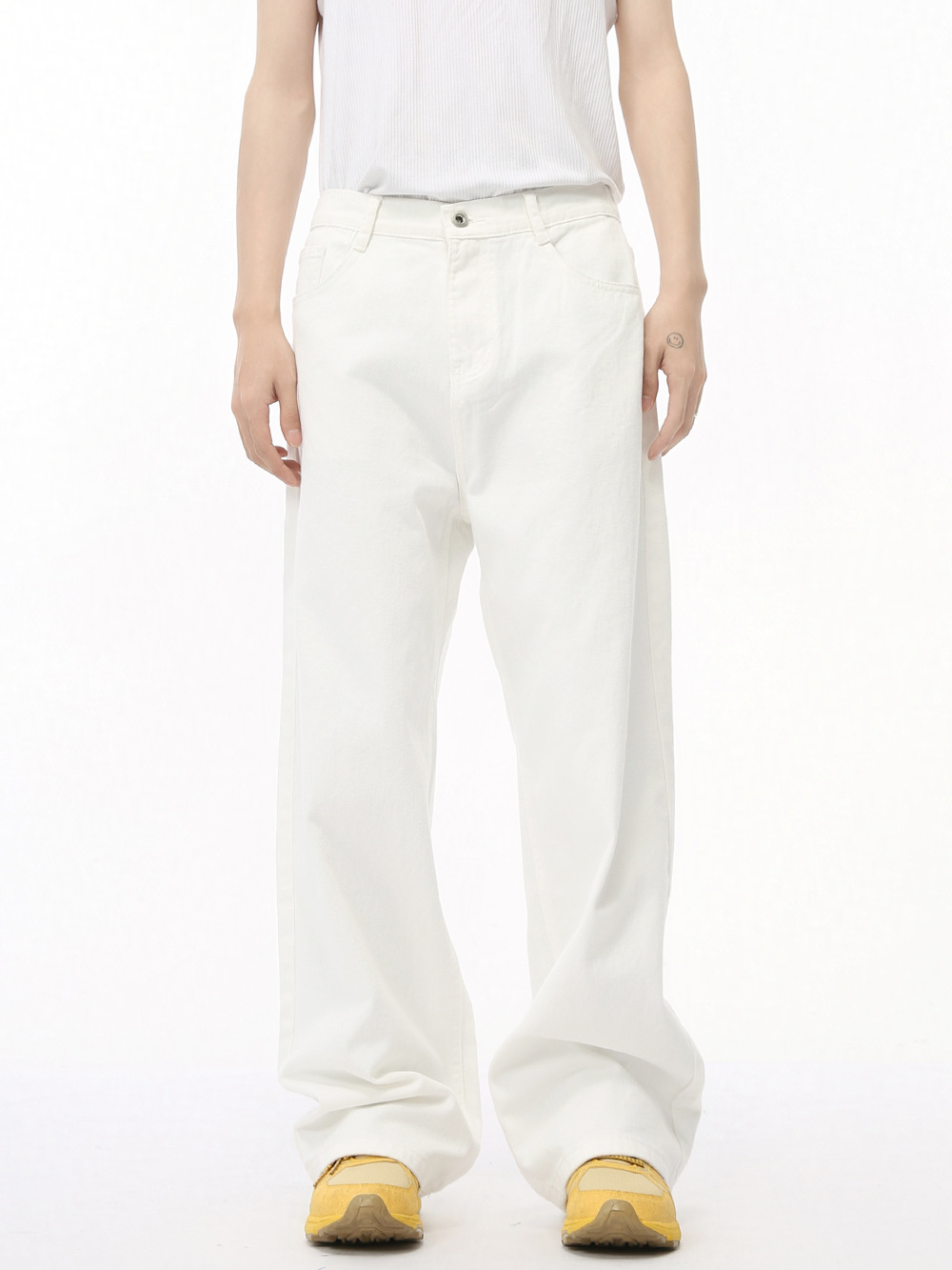 Ropa para hombre MTLCLOTHES | Pantalones vaqueros casuales rectos y versátiles de color sólido con cintura elástica de estilo coreano, a la moda.