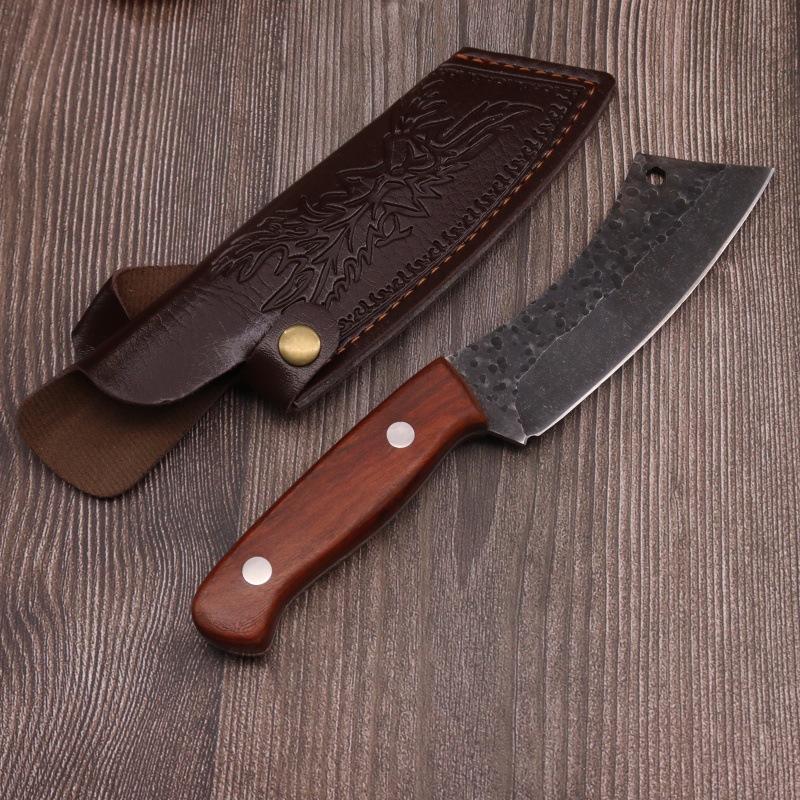 팔꿈치 손잡이 고기 칼 + 가죽 칼집