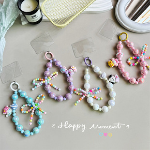 Doll Pendant Hand-painted Beads Anti-lost Mobile Phone Chain Beaded Chain Bag Keychain Decorative Chain Wristband Chain Cartoon